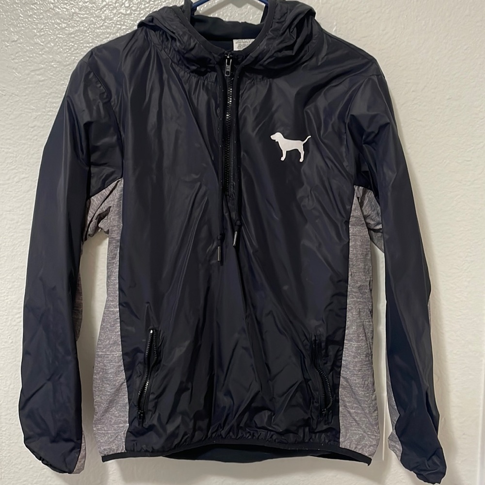 Pink Victoria’s Secret Black Gray & White Quarter 1/4 Zip up Jacket -Windbreaker
